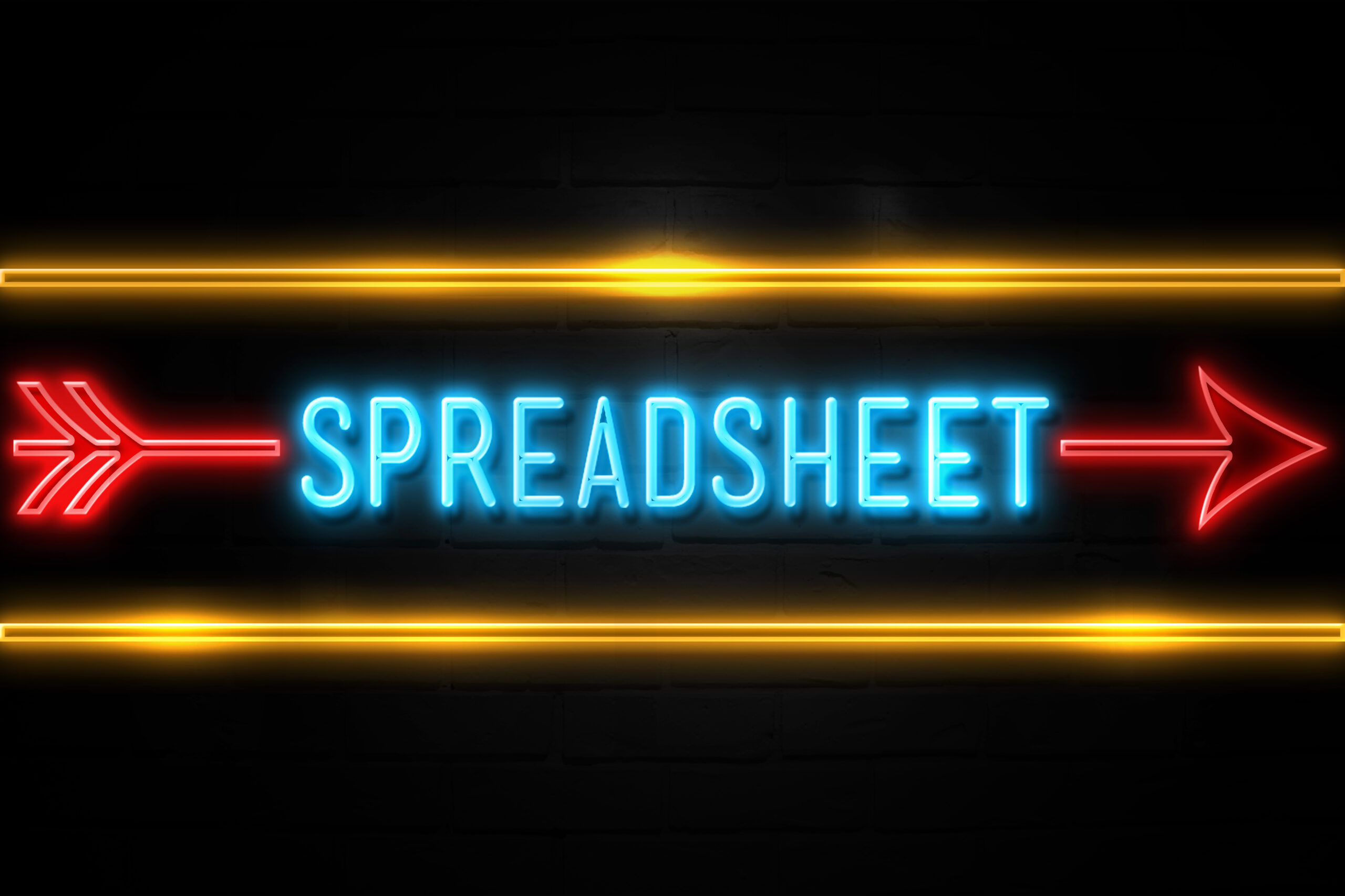 Spreadsheet  - fluorescent Neon Sign on brickwall Front view